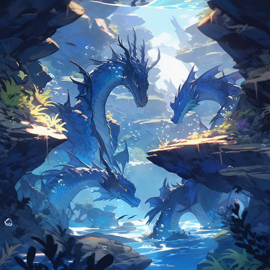 Die Wasserdrachen in ihrer Grotte